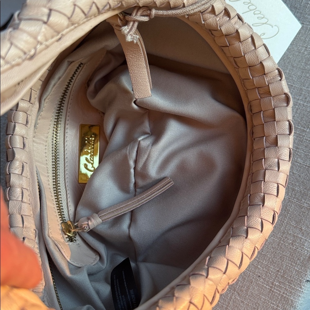 NWT Cleobella Woven 100% Leather Handbag Clutch Hobo Slouchy in Blush - Picture 8 of 9